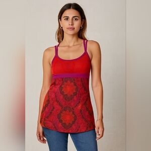 Stylish Athletic Prana Kaely Tunic Tank, Size XL, Red/Orange Berry Garden Pring